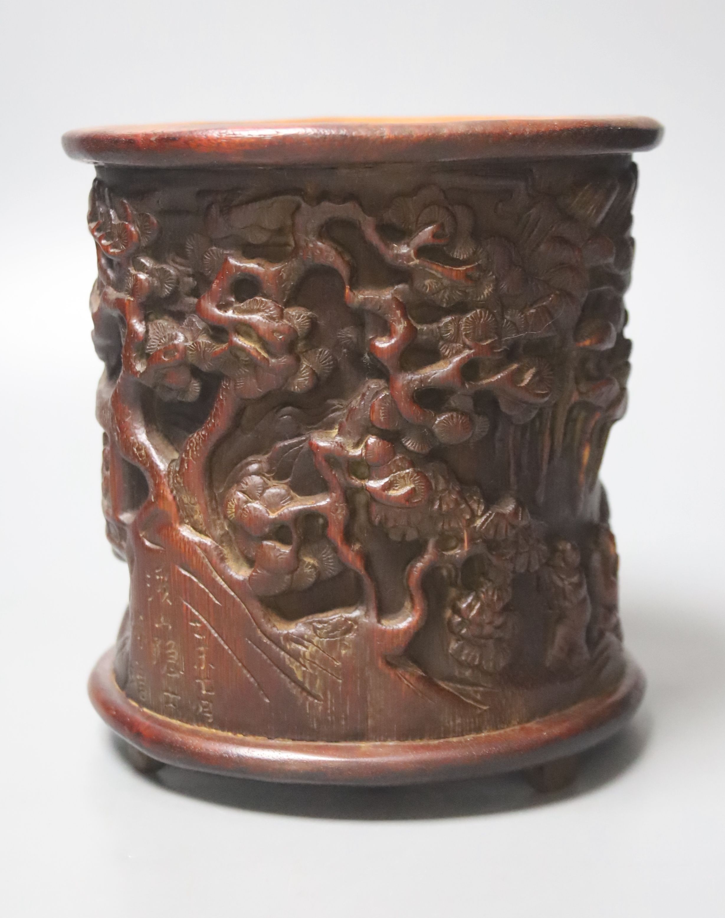 A Chinese carved brush pot, 15.5cm high